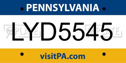 LYD5545 Pennsylvania License Plate