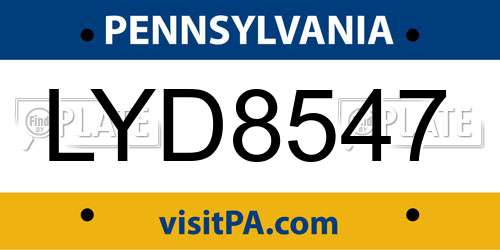 LYD8547 Pennsylvania License Plate