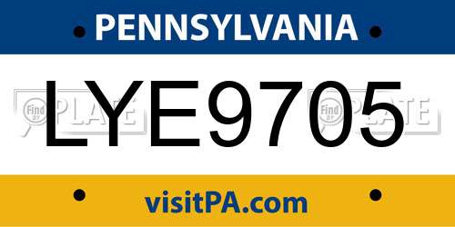 LYE9705 Pennsylvania License Plate