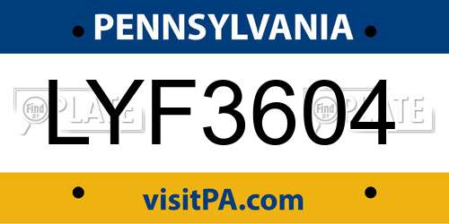 LYF3604 Pennsylvania License Plate