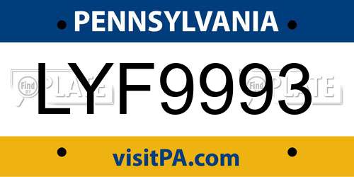 LYF9993 Pennsylvania License Plate