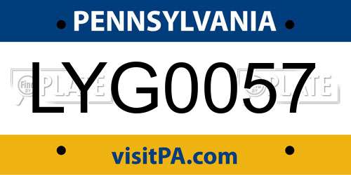 LYG0057 Pennsylvania License Plate