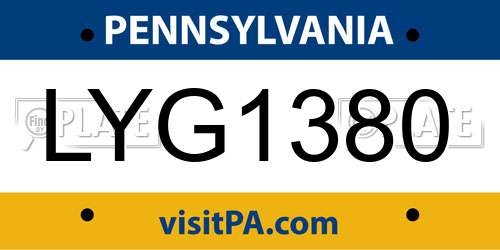 LYG1380 Pennsylvania License Plate