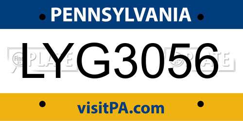 LYG3056 Pennsylvania License Plate