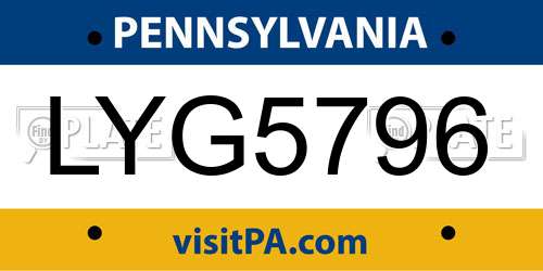 LYG5796 Pennsylvania License Plate