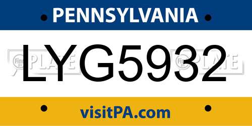 LYG5932 Pennsylvania License Plate