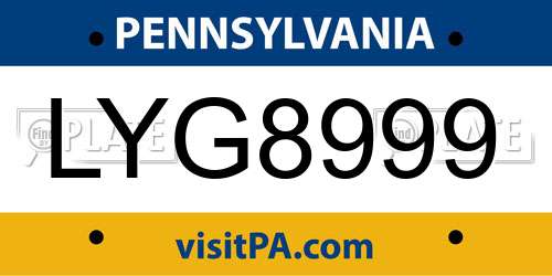 LYG8999 Pennsylvania License Plate