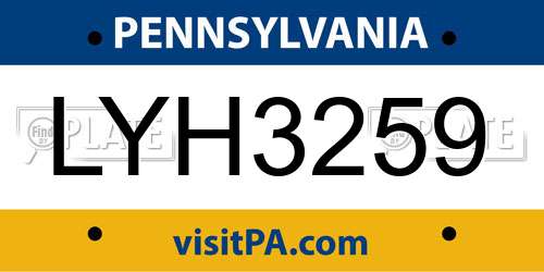 LYH3259 Pennsylvania License Plate