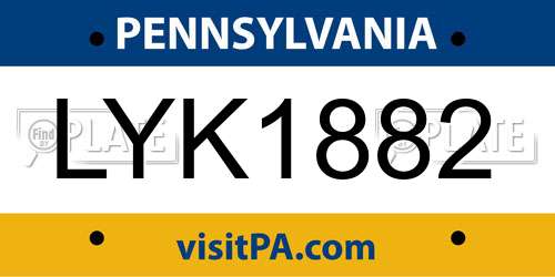 LYK1882 Pennsylvania License Plate