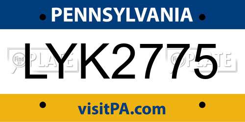 LYK2775 Pennsylvania License Plate