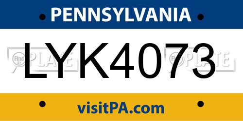 LYK4073 Pennsylvania License Plate