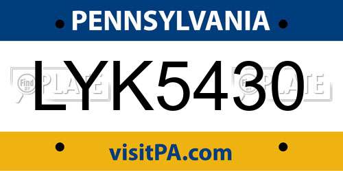 LYK5430 Pennsylvania License Plate