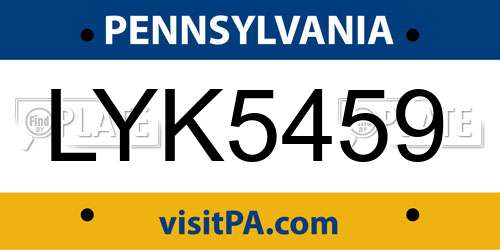 LYK5459 Pennsylvania License Plate