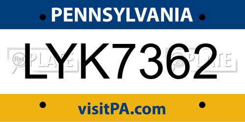LYK7362 Pennsylvania License Plate