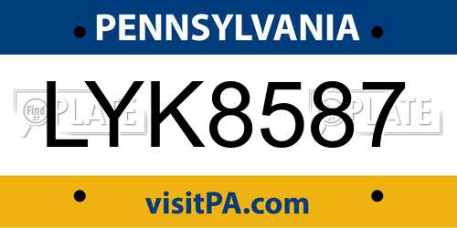 LYK8587 Pennsylvania License Plate