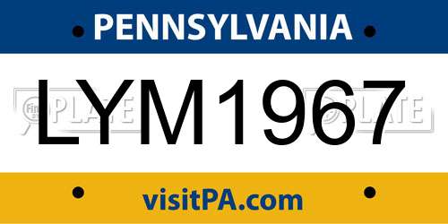 LYM1967 Pennsylvania License Plate