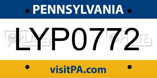 LYP0772 Pennsylvania License Plate