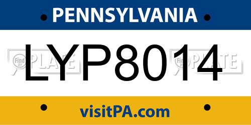LYP8014 Pennsylvania License Plate