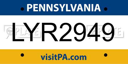 LYR2949 Pennsylvania License Plate