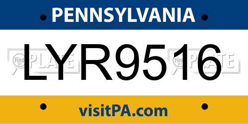 LYR9516 Pennsylvania License Plate