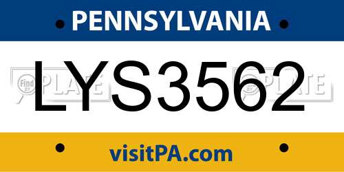 LYS3562 Pennsylvania License Plate