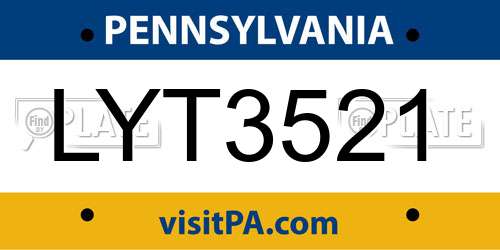LYT3521 Pennsylvania License Plate