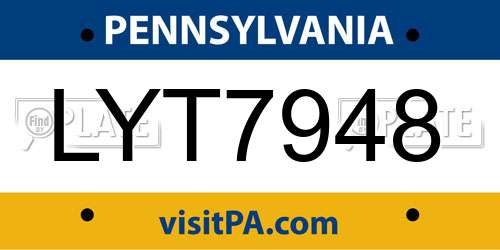 LYT7948 Pennsylvania License Plate