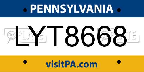 LYT8668 Pennsylvania License Plate