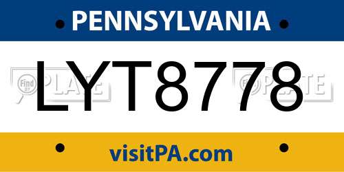 LYT8778 Pennsylvania License Plate