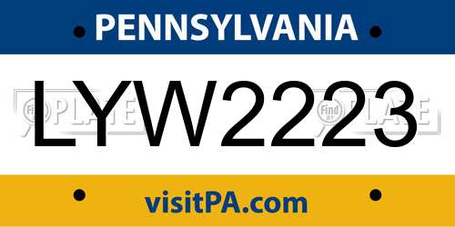 LYW2223 Pennsylvania License Plate