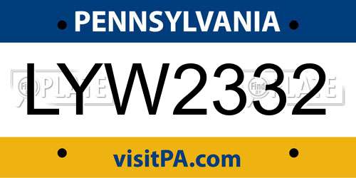 LYW2332 Pennsylvania License Plate