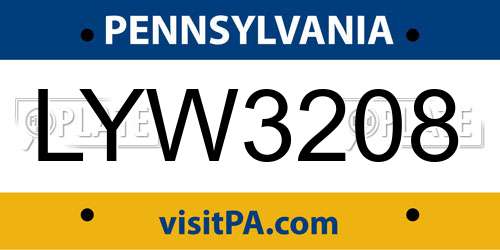 LYW3208 Pennsylvania License Plate
