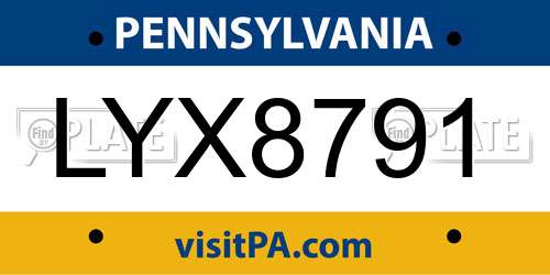 LYX8791 Pennsylvania License Plate
