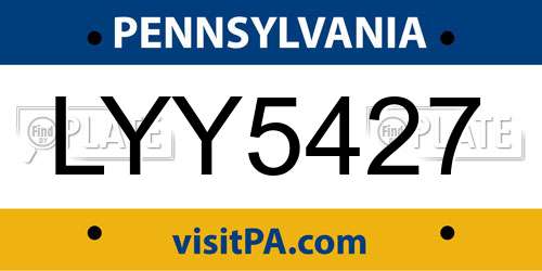 LYY5427 Pennsylvania License Plate