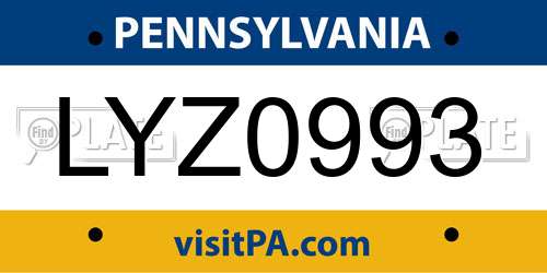 LYZ0993 Pennsylvania License Plate