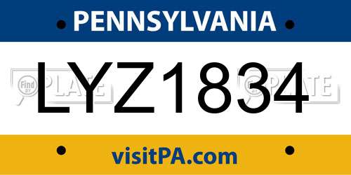 LYZ1834 Pennsylvania License Plate