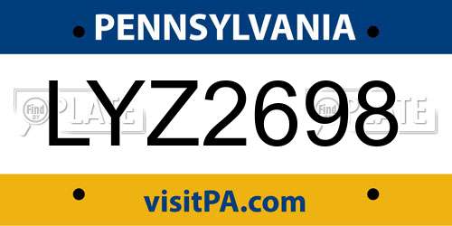 LYZ2698 Pennsylvania License Plate