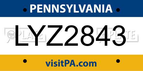 LYZ2843 Pennsylvania License Plate