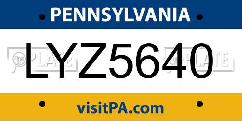 LYZ5640 Pennsylvania License Plate