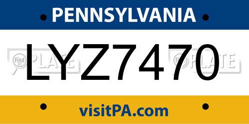 LYZ7470 Pennsylvania License Plate