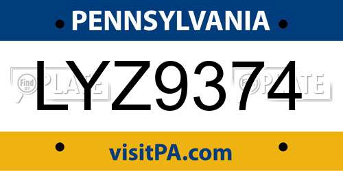 LYZ9374 Pennsylvania License Plate