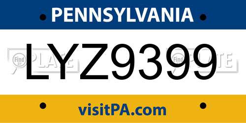 LYZ9399 Pennsylvania License Plate