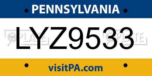 LYZ9533 Pennsylvania License Plate