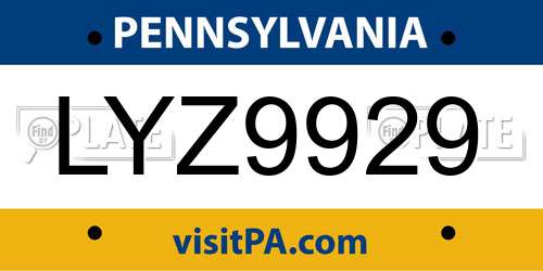 LYZ9929 Pennsylvania License Plate