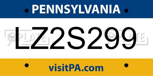 LZ2S299 Pennsylvania License Plate