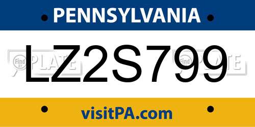 LZ2S799 Pennsylvania License Plate