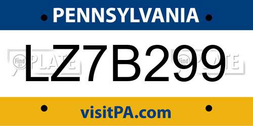 LZ7B299 Pennsylvania License Plate