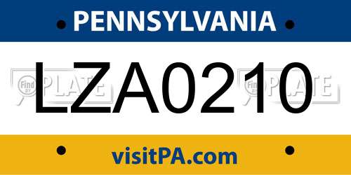 LZA0210 Pennsylvania License Plate