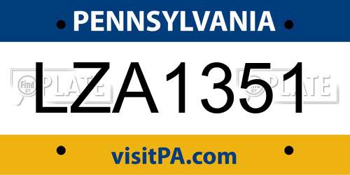 LZA1351 Pennsylvania License Plate