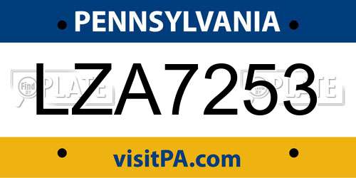 LZA7253 Pennsylvania License Plate